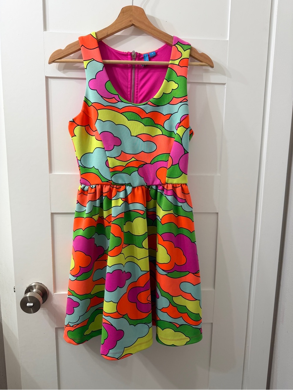 L'amour Nanette Lepore Neon Rainbow Cloud Pop Art Print Skater Dress, size M